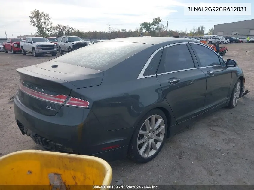 2016 Lincoln Mkz VIN: 3LN6L2G92GR612031 Lot: 40700189