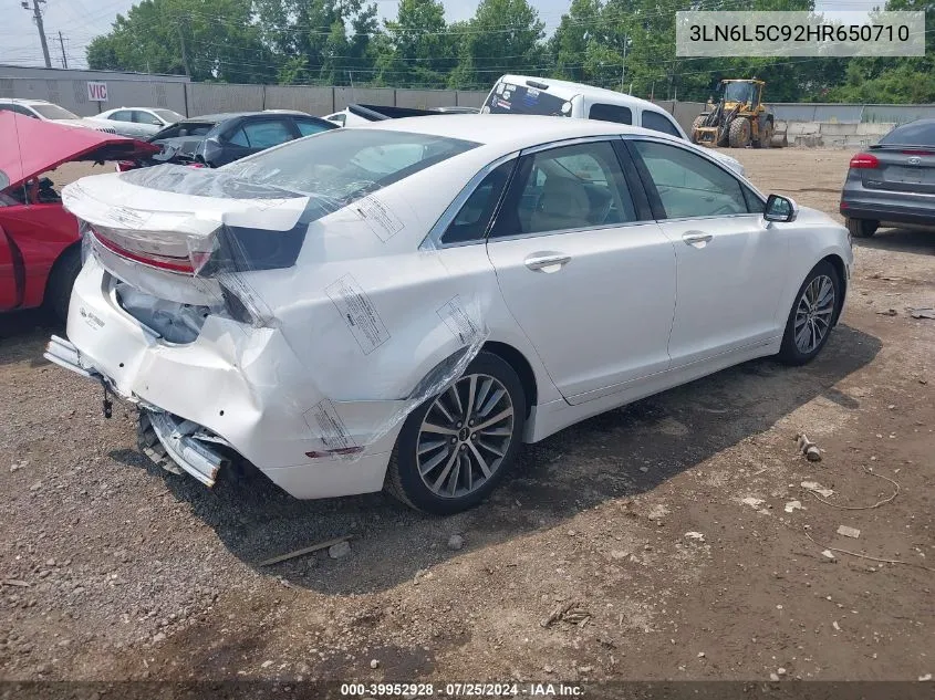 2017 Lincoln Mkz Select VIN: 3LN6L5C92HR650710 Lot: 39952928