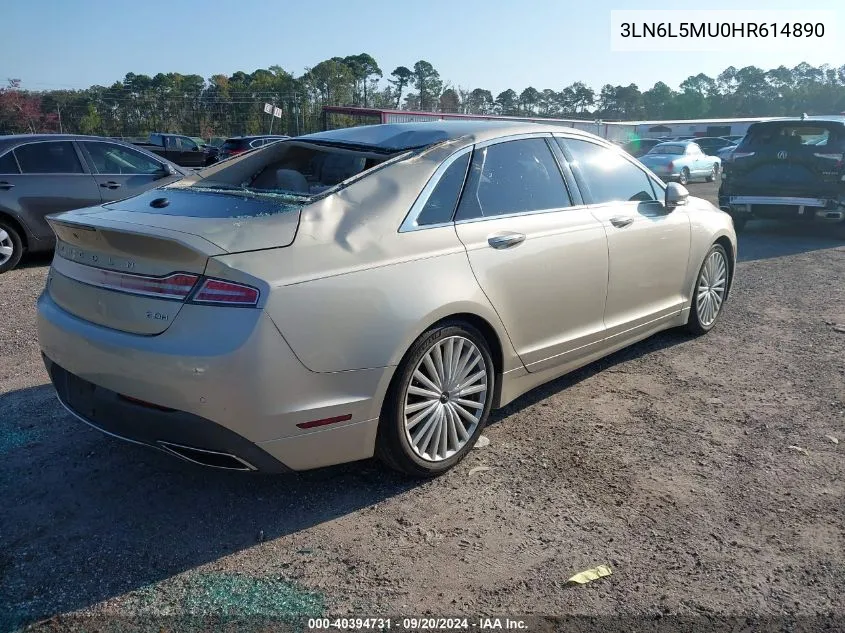 2017 Lincoln Mkz Hybrid Reserve VIN: 3LN6L5MU0HR614890 Lot: 40394731