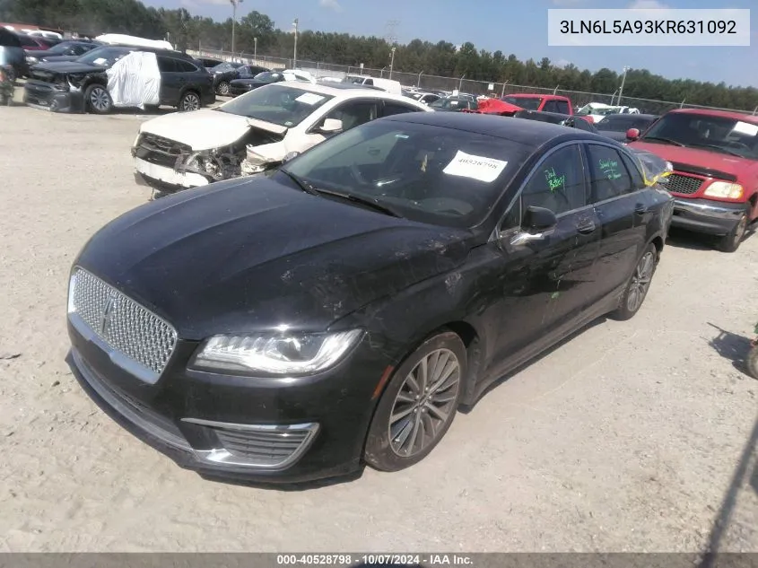 2019 Lincoln Mkz VIN: 3LN6L5A93KR631092 Lot: 40528798