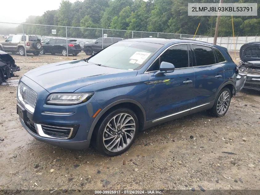 2019 Lincoln Nautilus Reserve VIN: 2LMPJ8L93KBL53791 Lot: 39925917