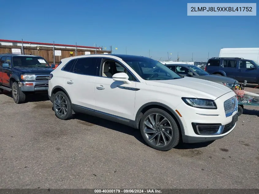 2019 Lincoln Nautilus Reserve VIN: 2LMPJ8L9XKBL41752 Lot: 40300179