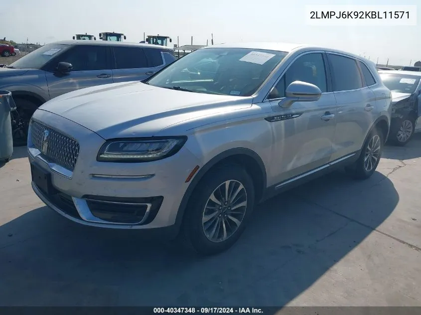 2019 Lincoln Nautilus Select VIN: 2LMPJ6K92KBL11571 Lot: 40347348