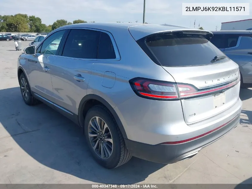 2LMPJ6K92KBL11571 2019 Lincoln Nautilus Select