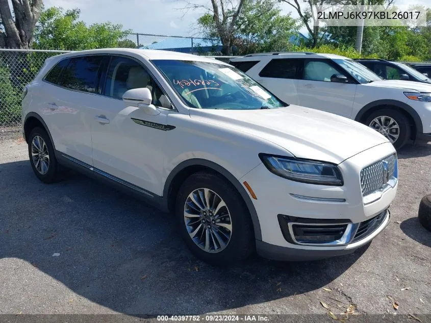 2019 Lincoln Nautilus Select VIN: 2LMPJ6K97KBL26017 Lot: 40397752