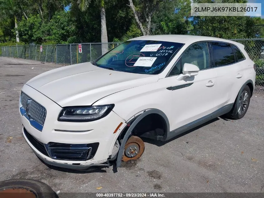 2019 Lincoln Nautilus Select VIN: 2LMPJ6K97KBL26017 Lot: 40397752