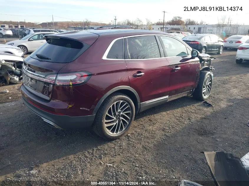 2019 Lincoln Nautilus Reserve VIN: 2LMPJ8L91KBL14374 Lot: 40851364