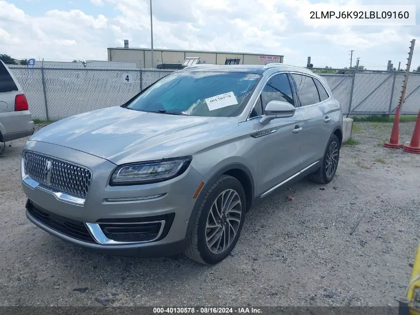 2020 Lincoln Nautilus Reserve VIN: 2LMPJ6K92LBL09160 Lot: 40130578