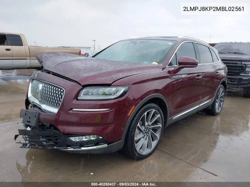 2021 Lincoln Nautilus Reserve VIN: 2LMPJ8KP2MBL02561 Lot: 40250437