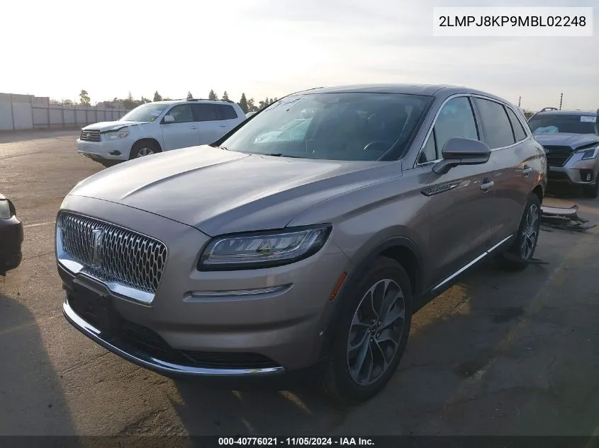 2021 Lincoln Nautilus Reserve VIN: 2LMPJ8KP9MBL02248 Lot: 40776021