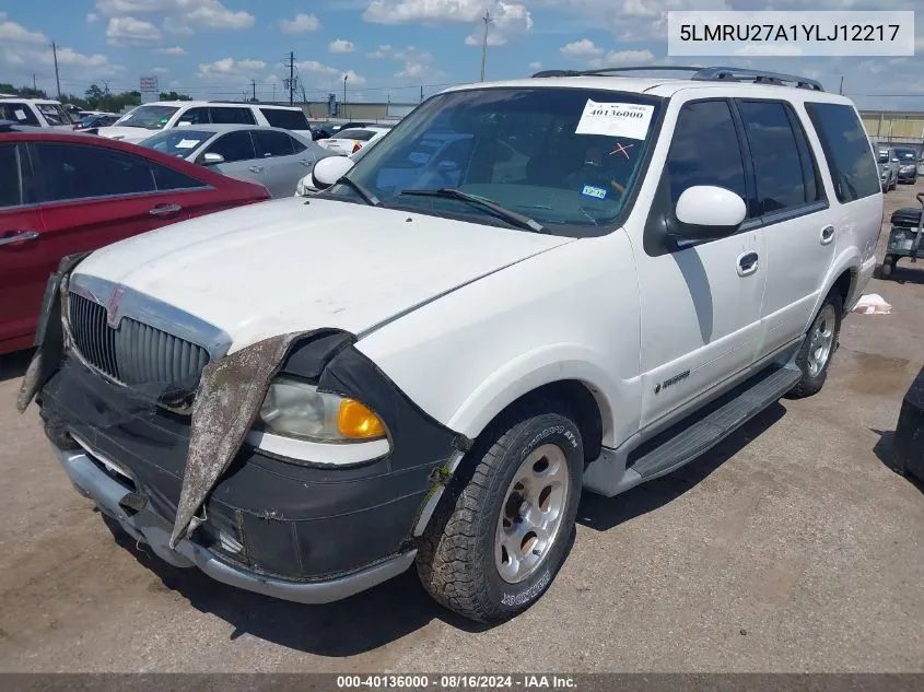 2000 Lincoln Navigator VIN: 5LMRU27A1YLJ12217 Lot: 40136000