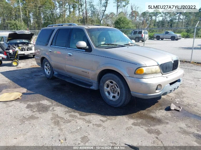 2000 Lincoln Navigator VIN: 5LMEU27A7YLJ20322 Lot: 40569506