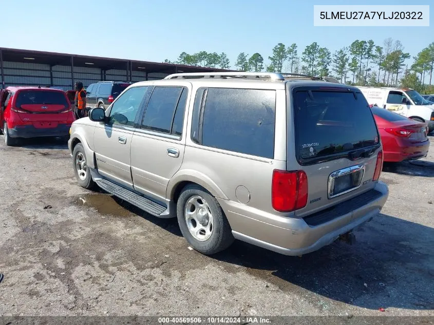 2000 Lincoln Navigator VIN: 5LMEU27A7YLJ20322 Lot: 40569506