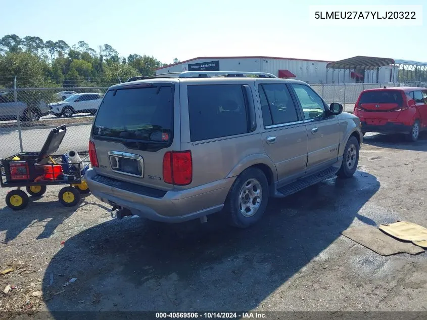 2000 Lincoln Navigator VIN: 5LMEU27A7YLJ20322 Lot: 40569506