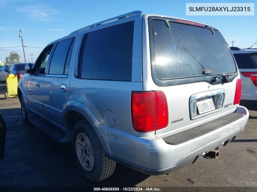 2000 Lincoln Navigator VIN: 5LMFU28AXYLJ23315 Lot: 40655559