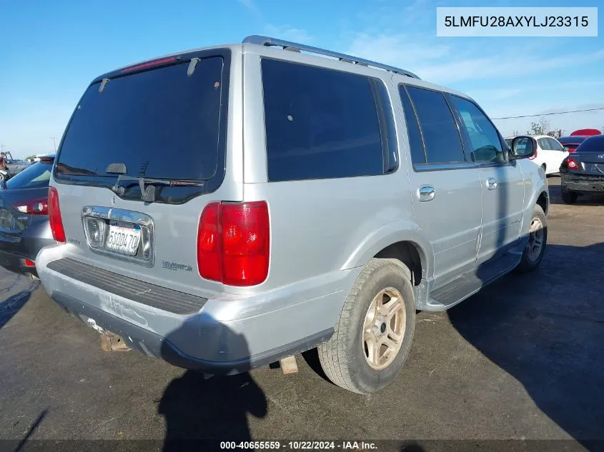 2000 Lincoln Navigator VIN: 5LMFU28AXYLJ23315 Lot: 40655559