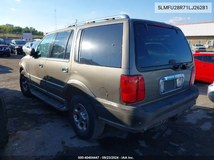 2001 Lincoln Navigator VIN: 5LMFU28R71LJ26281 Lot: 40404447