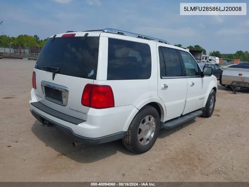 2006 Lincoln Navigator Luxury/Ultimate VIN: 5LMFU28586LJ20008 Lot: 40094060