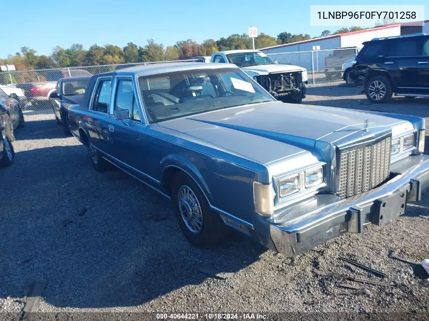 1985 Lincoln Town Car VIN: 1LNBP96F0FY701258 Lot: 40644221