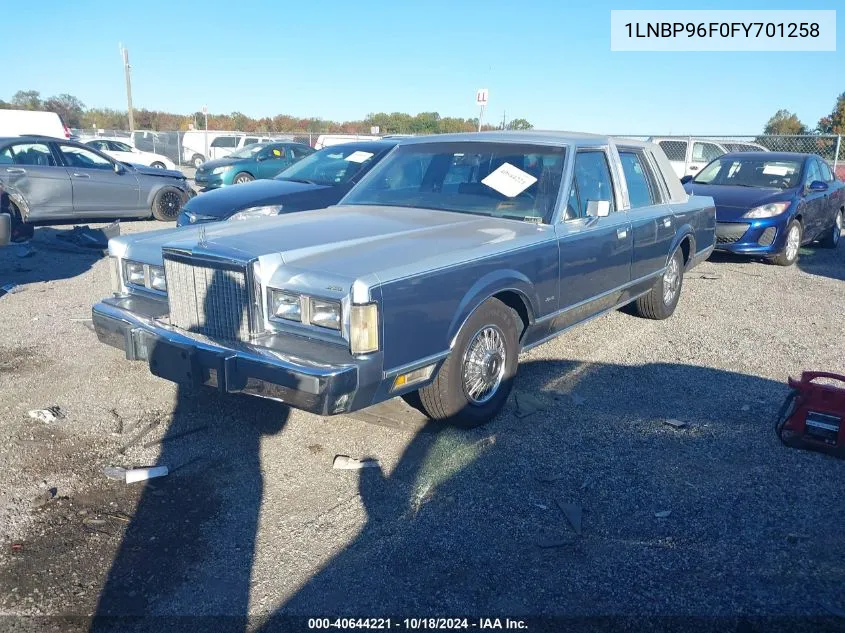 1985 Lincoln Town Car VIN: 1LNBP96F0FY701258 Lot: 40644221