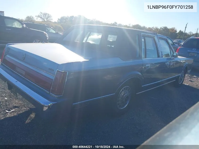 1985 Lincoln Town Car VIN: 1LNBP96F0FY701258 Lot: 40644221