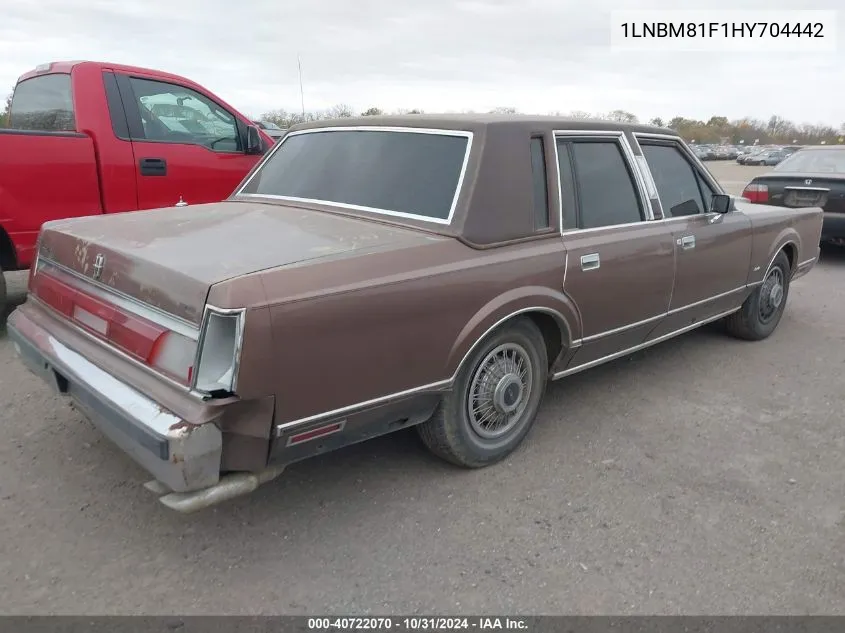 1987 Lincoln Town Car VIN: 1LNBM81F1HY704442 Lot: 40722070