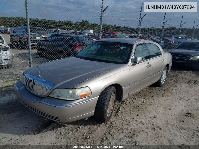 1LNHM81W43Y687994 2003 Lincoln Town Car Executive