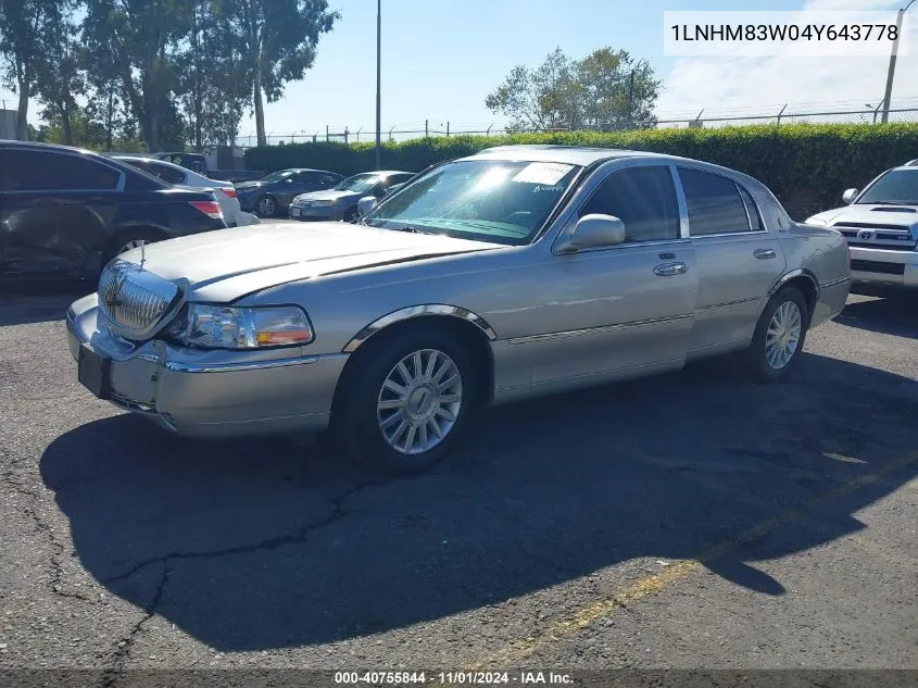 2004 Lincoln Town Car Ultimate VIN: 1LNHM83W04Y643778 Lot: 40755844