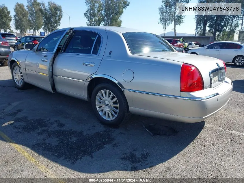 2004 Lincoln Town Car Ultimate VIN: 1LNHM83W04Y643778 Lot: 40755844