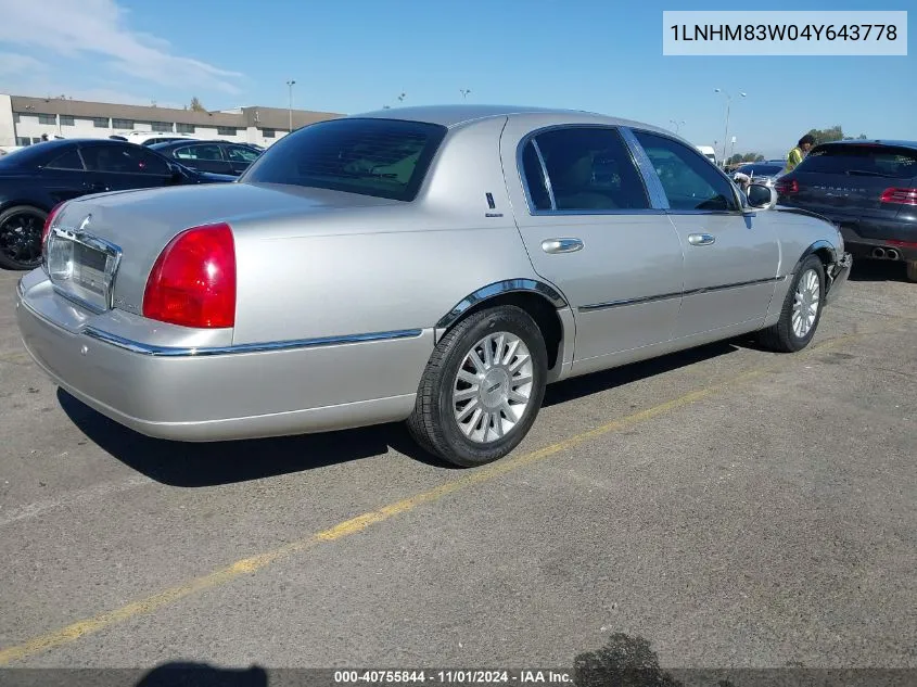 2004 Lincoln Town Car Ultimate VIN: 1LNHM83W04Y643778 Lot: 40755844