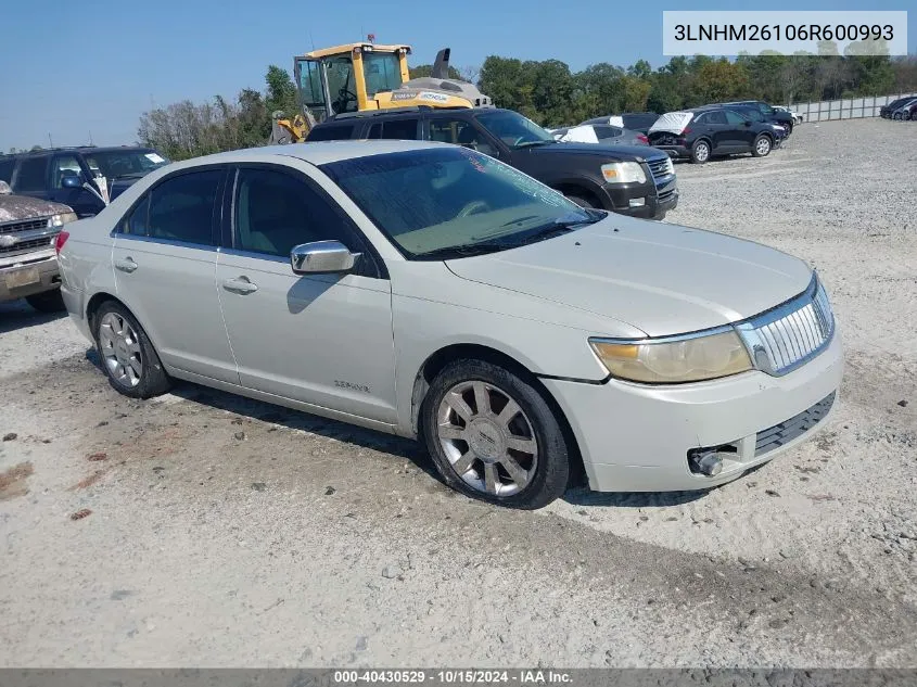 2006 Lincoln Zephyr VIN: 3LNHM26106R600993 Lot: 40430529