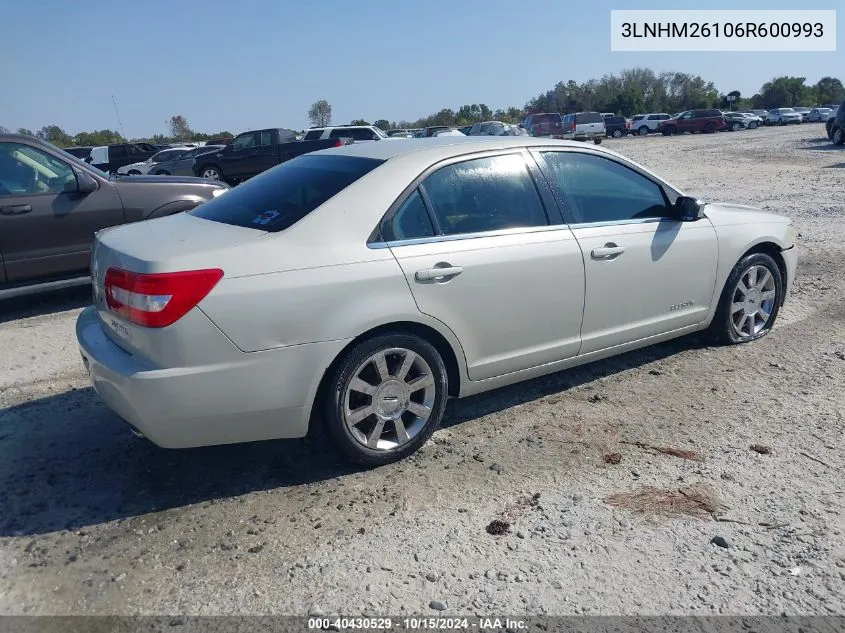 2006 Lincoln Zephyr VIN: 3LNHM26106R600993 Lot: 40430529