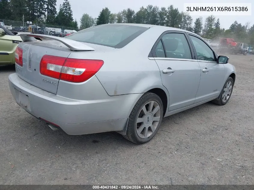 2006 Lincoln Zephyr VIN: 3LNHM261X6R615386 Lot: 40431842