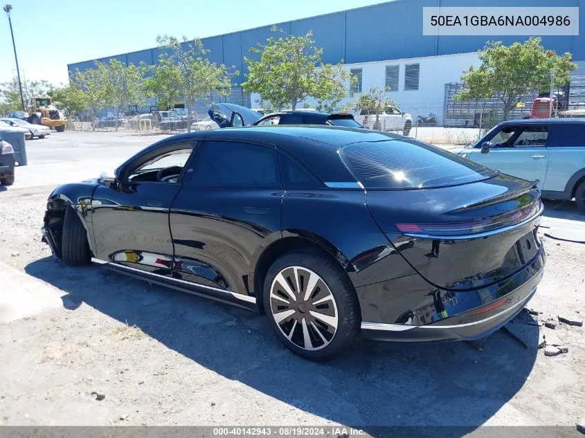 2022 Lucid Air Grand Touring VIN: 50EA1GBA6NA004986 Lot: 40142943