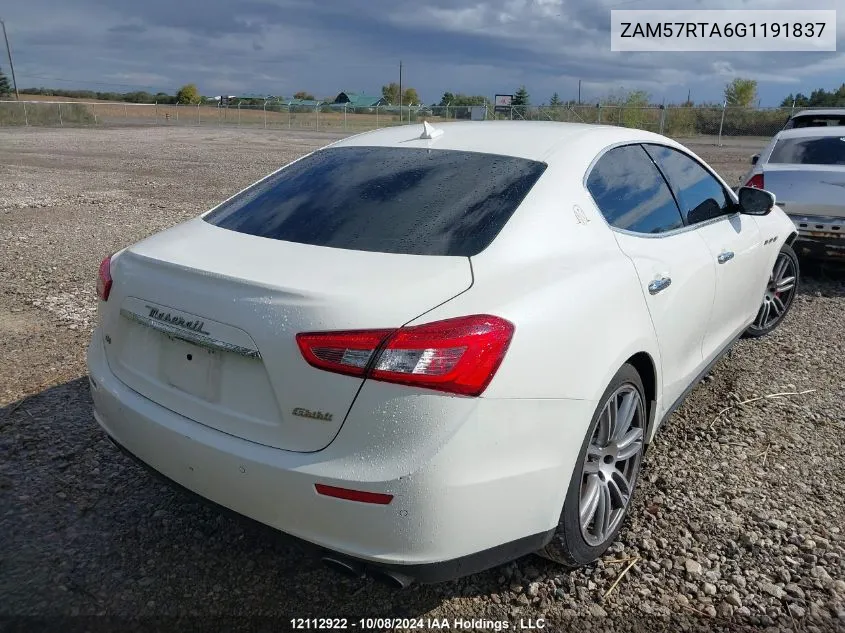 2016 Maserati Ghibli S/Q4 VIN: ZAM57RTA6G1191837 Lot: 12112922