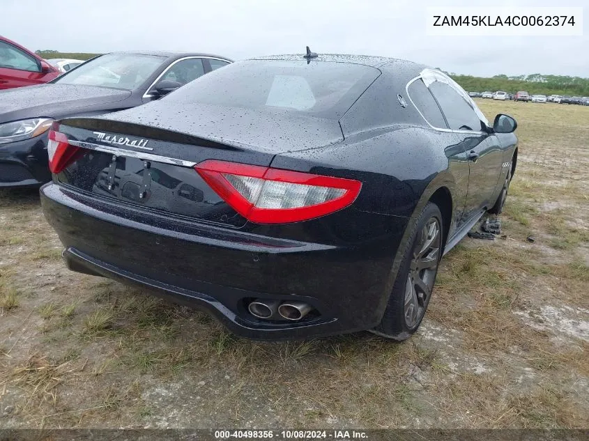 2012 Maserati Granturismo S VIN: ZAM45KLA4C0062374 Lot: 40498356