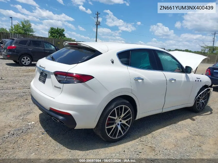 2022 Maserati Levante Modena VIN: ZN661YUM3NX400439 Lot: 39597664