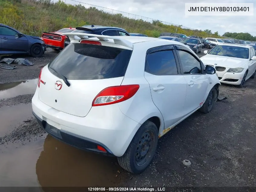 2011 Mazda Mazda2 VIN: JM1DE1HY8B0103401 Lot: 12109105