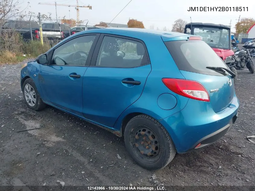 2011 Mazda Mazda2 VIN: JM1DE1HY2B0118511 Lot: 12143966