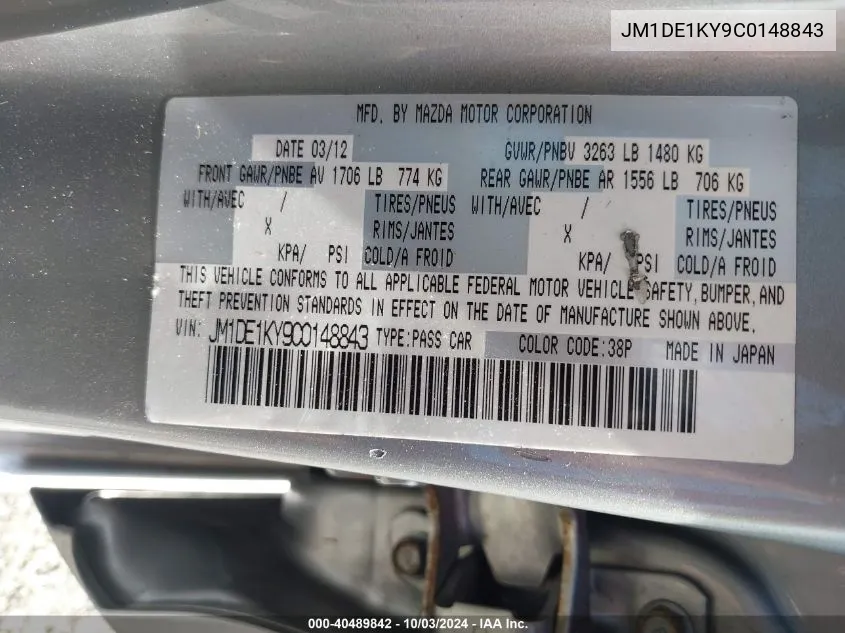 JM1DE1KY9C0148843 2012 Mazda Mazda2 Sport