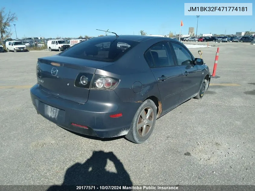 2007 Mazda Mazda3 I VIN: JM1BK32F471774181 Lot: 20177571