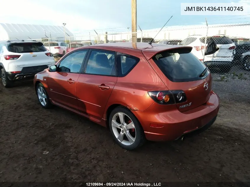 2004 Mazda Mazda3 VIN: JM1BK143641140745 Lot: 12109694