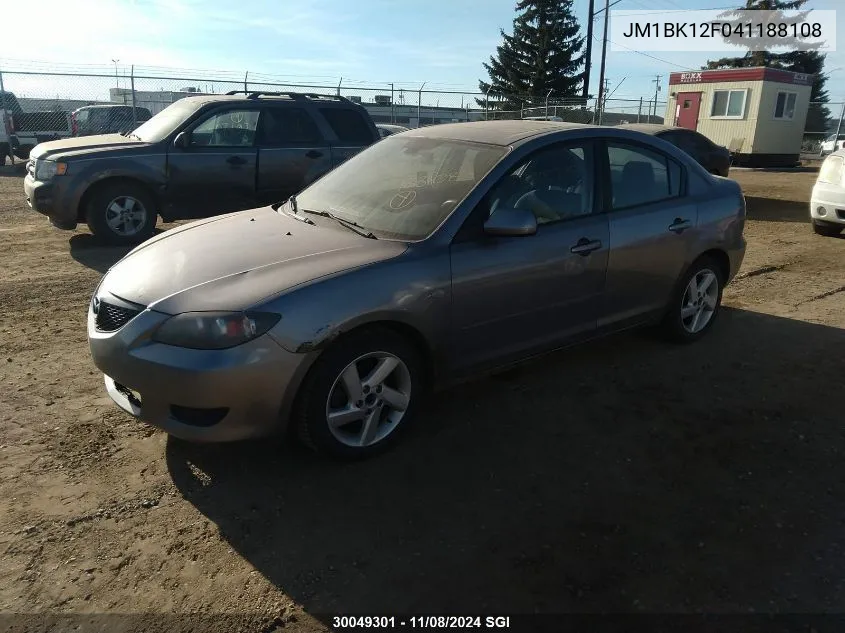 2004 Mazda 3 I VIN: JM1BK12F041188108 Lot: 30049301