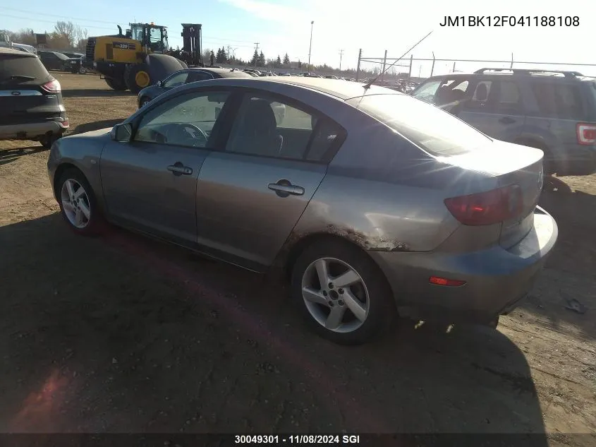 2004 Mazda 3 I VIN: JM1BK12F041188108 Lot: 30049301