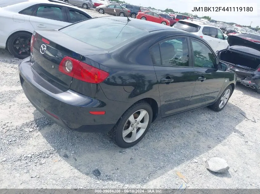 2004 Mazda Mazda3 I VIN: JM1BK12F441119180 Lot: 39694208