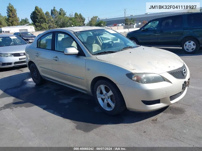 2004 Mazda Mazda3 I VIN: JM1BK32F041118927 Lot: 40060242