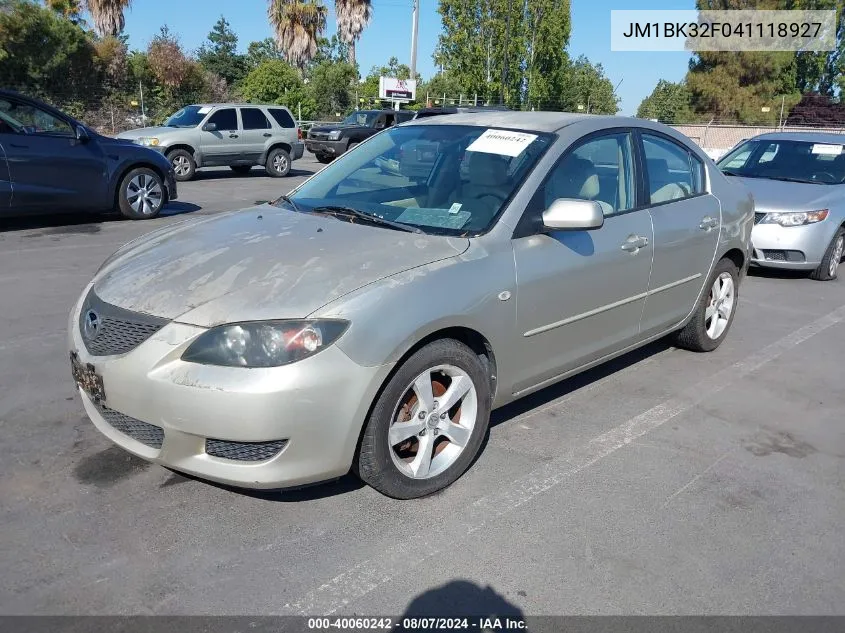 2004 Mazda Mazda3 I VIN: JM1BK32F041118927 Lot: 40060242