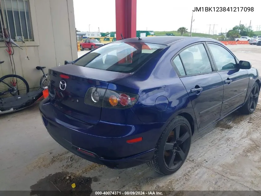 2004 Mazda Mazda3 S VIN: JM1BK123841217098 Lot: 40074371