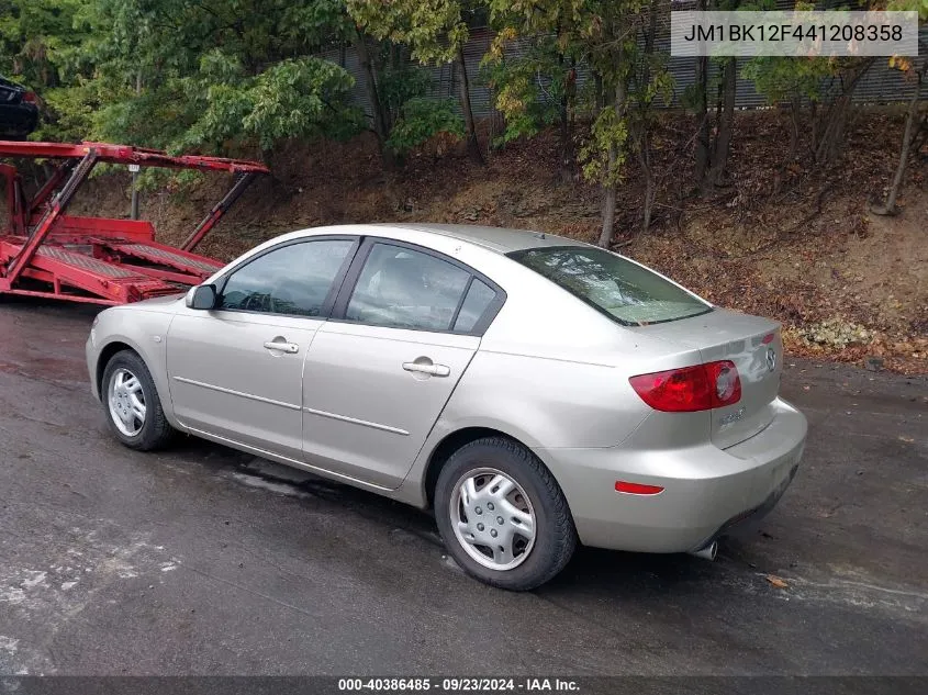 2004 Mazda Mazda3 I VIN: JM1BK12F441208358 Lot: 40386485