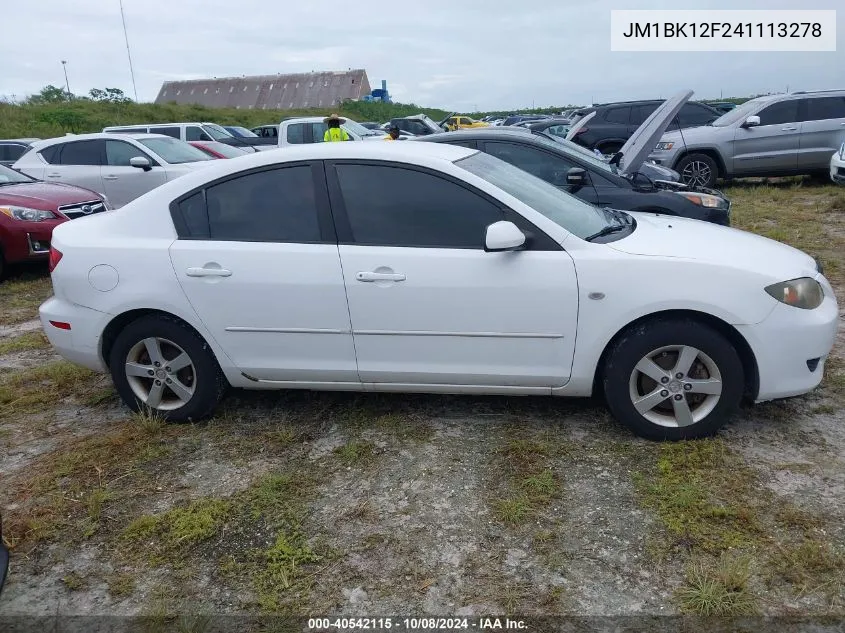 2004 Mazda 3 I VIN: JM1BK12F241113278 Lot: 40542115